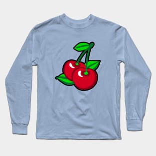 Cartoon Red Green Black Cherries Fruit Graphic Long Sleeve T-Shirt